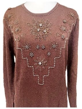 Embellished shimmer Brown Sweater